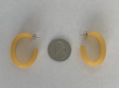 Pair of Vintage Bakelite Pierced Hoop Earrings Yellow/orange Color Oval Shape