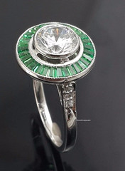 925 Sterling Silver Celebrity Inspired Green Baguette Round Halo Engagement Ring