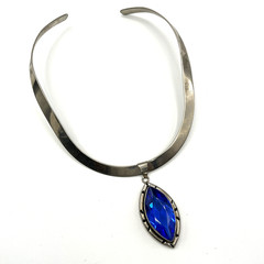 Alpaca Silver Mexico Collar Choker Crystal Pendant Necklace
