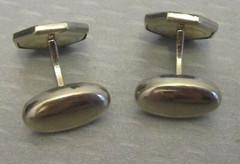 French Vintage Art Deco Black Celluloid Cufflinks Octagon Inlay Rhinestones
