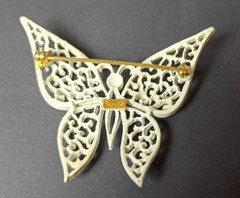 VTG Crown Trifari Filagree White Enamel Butterfly Brooch, Mid Century Modern