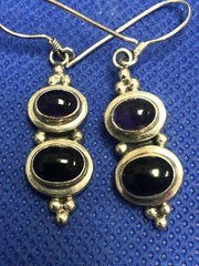 STUNNING ESTATE STERLING SILVER & ONYX DANGLE DROP EARRINGS 10.0 GRAMS