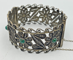 Rare Judaica 925 silver filigree bracelet set with King Solomon Eilat stones