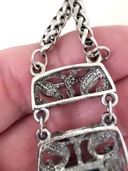 Vintage Wheat Chain Filigree Rectangle 2.5″ Pendant Resin Stone 15″