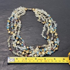 14k Yellow Gold Clasp 5-Strand Quartz Assorted Gemstones Necklace Vintage 18”