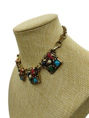 14″ Selro Selini Gold Tone Multi Color Cabochon Choker Necklace Unsigned
