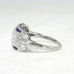 Art Deco Style 2.80Ct Lab-Created Diamond & Sapphire Engagement Ring 925 Silver