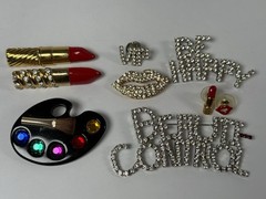 8 Pc Lot Glamorous Brooch Jewelry Rhinestone Gold Silver Tone Makeup Lipstick