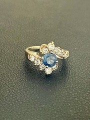 14KY 1.06CT Blue Sapphire 0.60CTW Diamond Ring Size 4.5 (Q112)