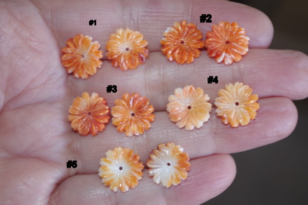 12MM Orange MOP Carved Flower Jackets For Stud Earrings Use With Any Studs