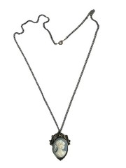 Vintage Blue and White Victorian-style Cameo Portrait Pendant Necklace 18”