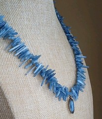 Vtg Natural Raw Blue Kyanite Stick Beaded Sterling Silver Necklace Pendant 19″