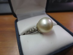 Vintage Platinum 10mm South Sea Pearl Ring w/ Diamond Accents (Size 5.50)