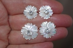 White Carved Flower Mother of Pearl Jackets to use with any studs: 18MM one pair