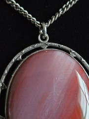 Vintage Sterling Silver Banded Agate Lavender Orange Yellow 925 Necklace 16”