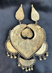 Vintage Brass Persian Kashmir Gemstone Necklace Hammered Bib Statement No Chain