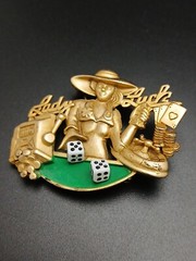 AJC vintage “LADY LUCK” gold tone 3D intricate details brooch