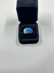Vintage JCM Sterling Silver Ombré Blue and Clear Rhinestone Dome Cocktail Ring