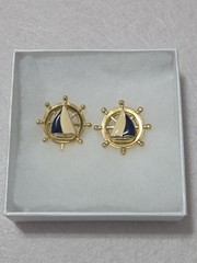 Vintage Avon Nautical Sailboat Earrings | Enamel Ship Wheel Studs