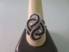 VINTAGE DESIGNER STERLING SILVER CUBIC ZIRCONIA BLACK ONYX STONE BAND RING