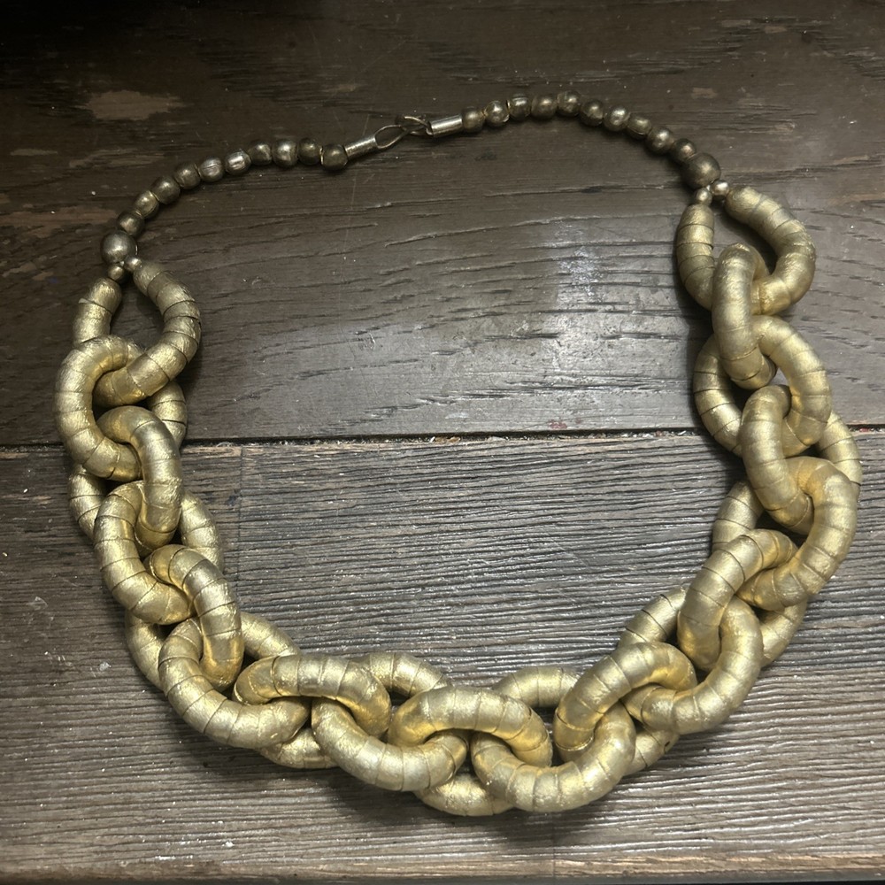 Vintage Modernist Style Copper tone Curb Chain Collar Necklace Handcrafted