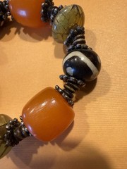 VTG 3 Bakelite Butterscotch Beads Bracelet / B&W artisan beads / metal spacers