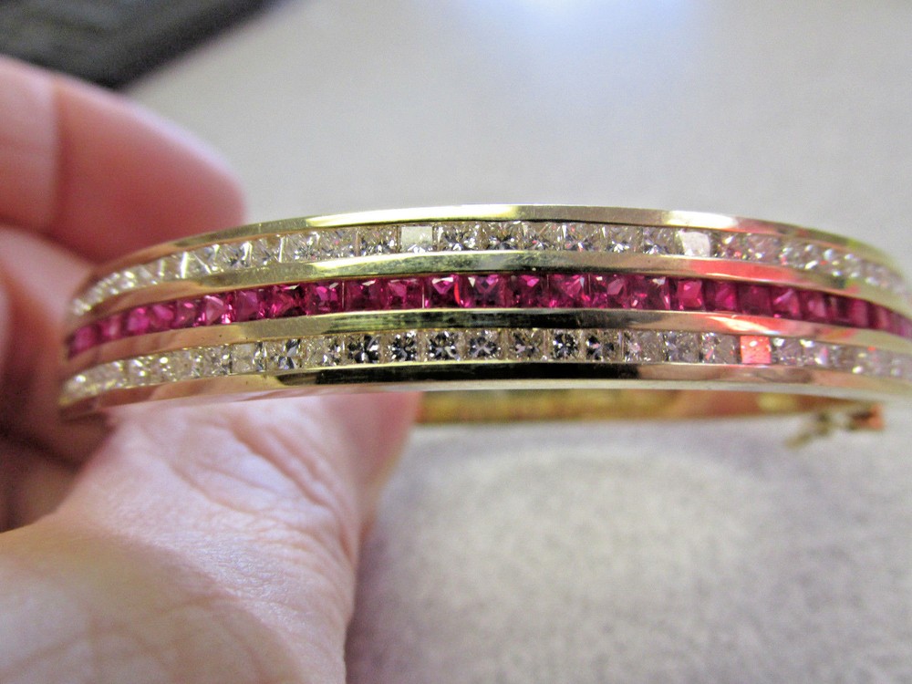 Stunning 6.00 ctw Princess cut Ruby and Diamond Bangle Bracelet 6.5in Make Offer