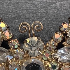 Signed Kramer Rhinestone Butterfly Brooch Clear & AB Gold Tone Vintage 1950s