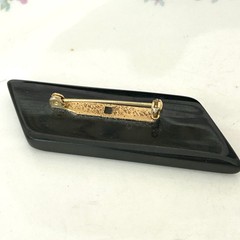 Vintage Bakelite Bar Brooch Mid Century Modern MCM Green Black 3” Tested