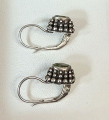 VTG FAS 925 Silver Earrings W/ Faceted Oval Cut Peridot Gemstone & Beaded Edge