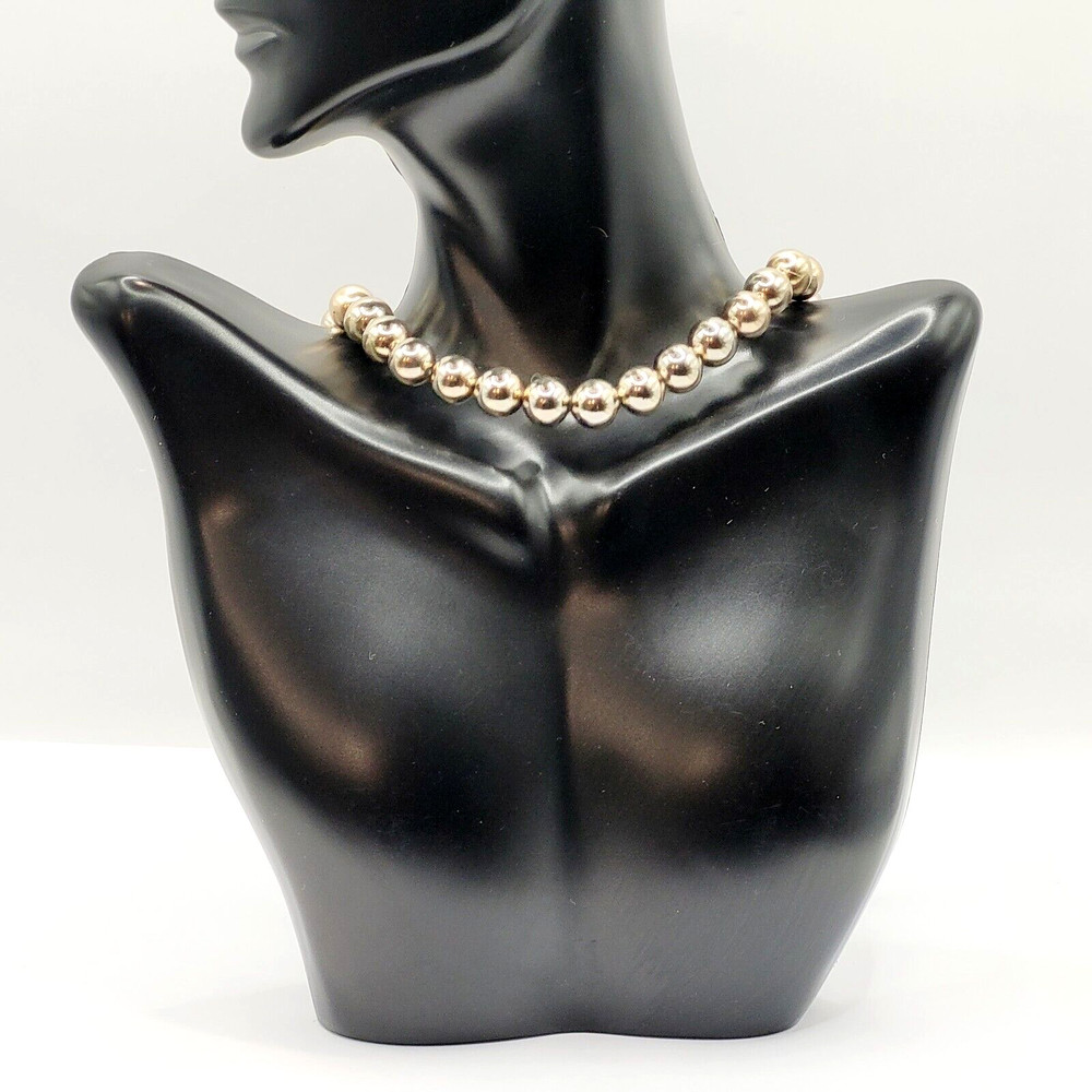 Choker Style Light Gold Tone Shiny Round Bead Vintage 1970s Necklace 15 Inch