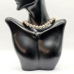 Choker Style Light Gold Tone Shiny Round Bead Vintage 1970s Necklace 15 Inch