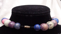 Vtg ESTATE JEWELRY Multicolor Polished Stone Large Bead Barrel Clasp Necklace