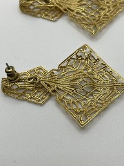 Vintage TRIFARI Gold Tone Filigree Dangle Post Pierced Earrings Boho Chic