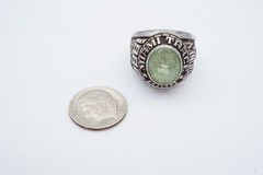 Vintage 1986 Class Ring Mens Silver Tone Green Glass Stone Size 8.75