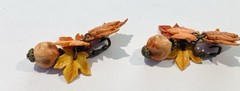Vintage 1940s 1950s celluloid maple leaf & acorn pin earring set Fall Autumn