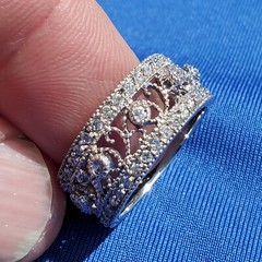STERLING SILVER DESIGNER White CZ Filigree Wedding Band ETERNITY Ring Size 7.75