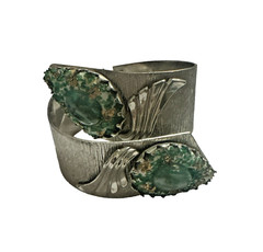 BARON ISRAEL Silver Tone Ribbed VTG Hollow Sculpted Cuff Bracelet Has Flaws