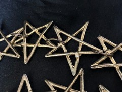 Vintage Shoulder Duster Earrings Gold Tone Open Star Link Dangles 6″ Clip On