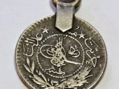 Vintage Old Pawn Necklace w 1″ Green Stones, Hand Made Coin Silver Settings 18″