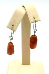 Vintage Sterling Silver 925 Artisan Made w/ Red Jasper French Wire 2″ Earrings