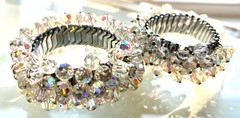 VINTAGE SIGNED JAPAN CRYSTAL CHA CHA BEADED STRETCH EXPANDABLE BRACELETS 2PC LOT