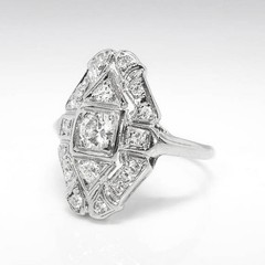 1.54CT Old European Cut Lab Created Diamond 14K Gold Over Art Deco Vintage Ring