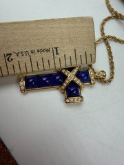 Vintage Necklace Nolan Miller Blue Cross Pendant Simulated Lapis 26 in