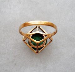 Vintage Designer Solid 14K Yellow Gold Malachite Cabochon Solitaire Ring 14kt