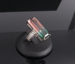 Rare 15.82ct Natural Party Color Tourmaline 0.35ct Diamond Platinum Ring, Size 7