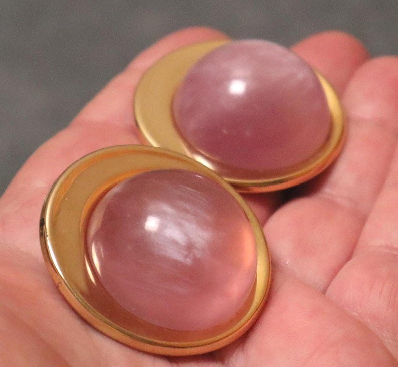 Vintage Pink Moonglow Lucite Dome Earrings Fried Eggs Vintage