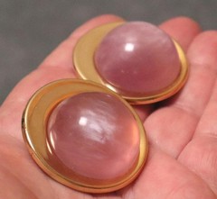 Vintage Pink Moonglow Lucite Dome Earrings Fried Eggs Vintage
