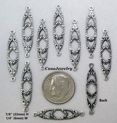 #1485 ANTIQUED STERLING SILVER PLATED ART NOUVEAU 2 RING CONNECTOR – 12 Pc Lot
