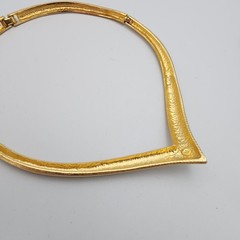 Vtg Les Bernard Chevron Rigid Choker Gold Tone Necklace Clip Earrings Set 80’s